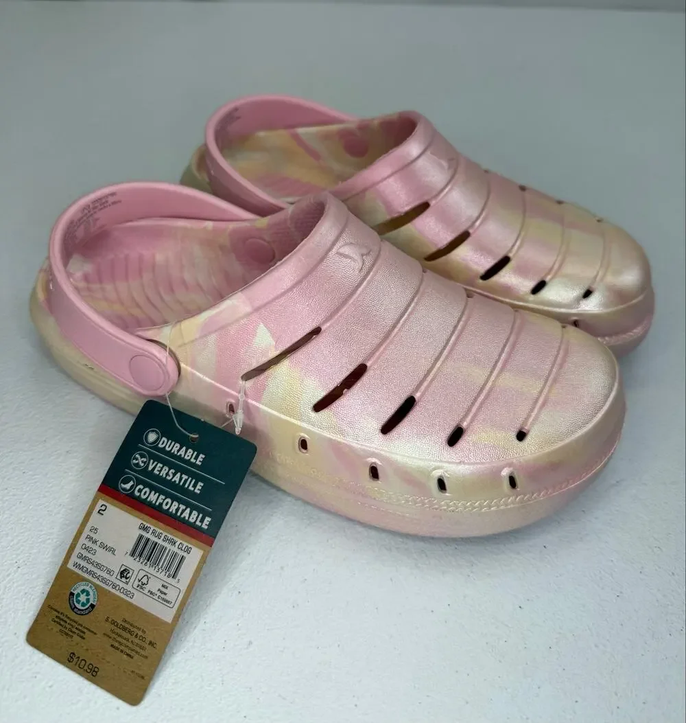 Rugged Shark Girls' Swivel-Strap Clogs Pink Swirl Size 2